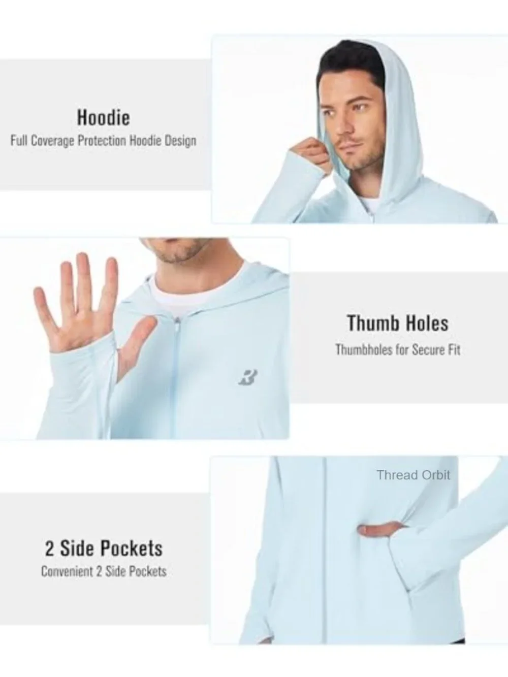 Men's UPF 50+ Sun Protection Hoodie Jacket Lightweight Zip Fishing Hiking UV